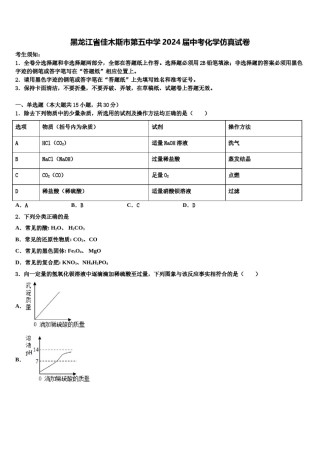 黑龙江省佳木斯市第五中学2024届中考化学仿真试卷含解析.doc