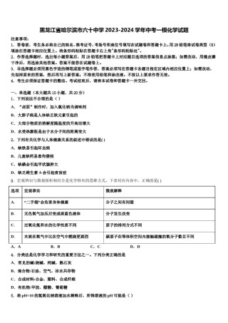 黑龙江省哈尔滨市六十中学2023-2024学年中考一模化学试题含解析.doc