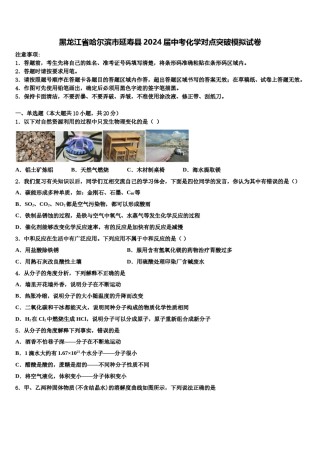 黑龙江省哈尔滨市延寿县2024届中考化学对点突破模拟试卷含解析.doc