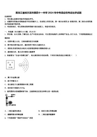 黑龙江省哈尔滨市第四十一中学2024年中考适应性考试化学试题含解析.doc