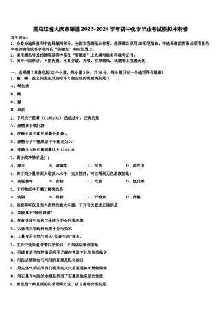 黑龙江省大庆市肇源2023-2024学年初中化学毕业考试模拟冲刺卷含解析.doc