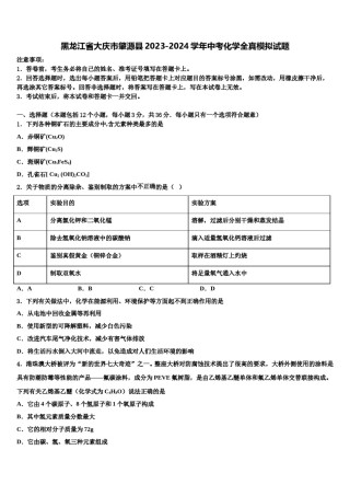 黑龙江省大庆市肇源县2023-2024学年中考化学全真模拟试题含解析.doc
