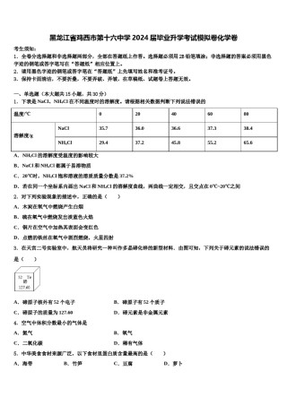 黑龙江省鸡西市第十六中学2024届毕业升学考试模拟卷化学卷含解析.doc