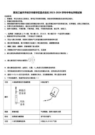 黑龙江省齐齐哈尔市建华区重点名校2023-2024学年中考化学模试卷含解析.doc