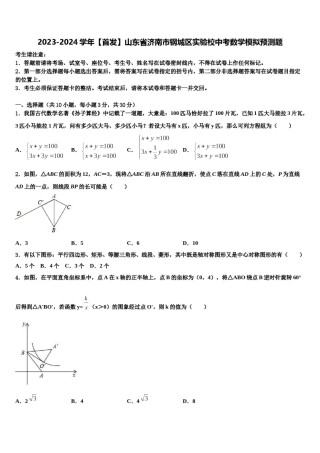 2023-2024学年【首发】山东省济南市钢城区实验校中考数学模拟预测题含解析.doc