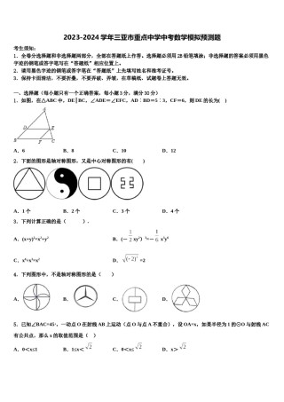 2023-2024学年三亚市重点中学中考数学模拟预测题含解析.doc