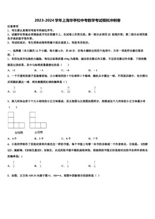 2023-2024学年上海华亭校中考数学考试模拟冲刺卷含解析.doc