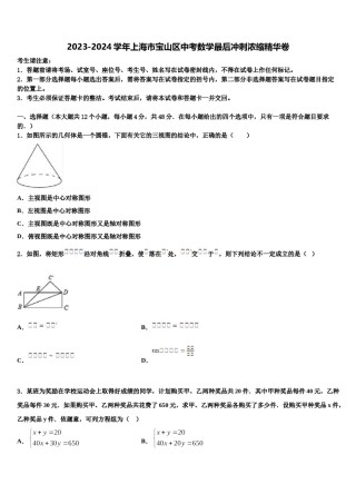 2023-2024学年上海市宝山区中考数学最后冲刺浓缩精华卷含解析.doc