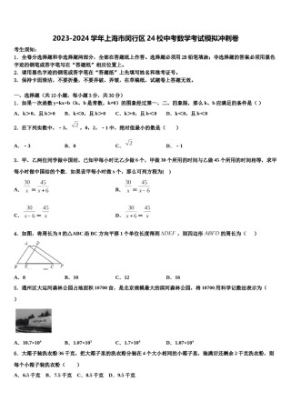 2023-2024学年上海市闵行区24校中考数学考试模拟冲刺卷含解析.doc