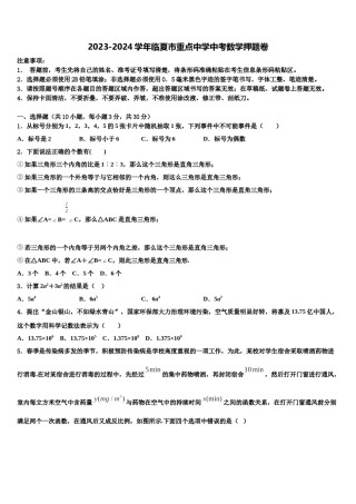 2023-2024学年临夏市重点中学中考数学押题卷含解析.doc