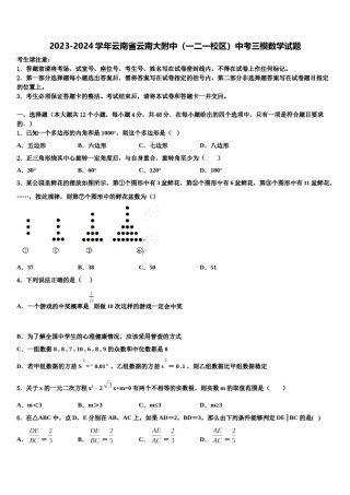 2023-2024学年云南省云南大附中（一二一校区）中考三模数学试题含解析.doc