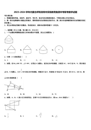 2023-2024学年内蒙古呼和浩特市实验教育集团中考联考数学试题含解析.doc