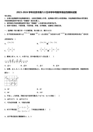2023-2024学年北京市第八十五中学中考数学适应性模拟试题含解析.doc
