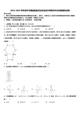 2023-2024学年咸宁市通城县重点达标名校中考数学对点突破模拟试卷含解析.doc