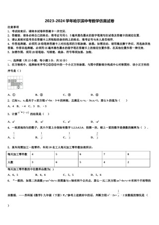 2023-2024学年哈尔滨中考数学仿真试卷含解析.doc