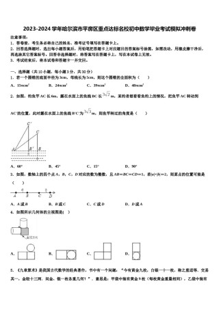 2023-2024学年哈尔滨市平房区重点达标名校初中数学毕业考试模拟冲刺卷含解析.doc