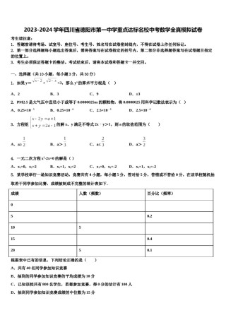 2023-2024学年四川省德阳市第一中学重点达标名校中考数学全真模拟试卷含解析.doc
