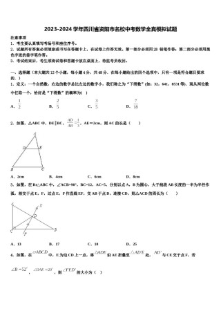 2023-2024学年四川省资阳市名校中考数学全真模拟试题含解析.doc