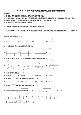2023-2024学年天津市武清区重点名校中考数学五模试卷含解析.doc
