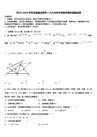2023-2024学年安徽省合肥市一六八中学中考数学模拟精编试卷含解析.doc