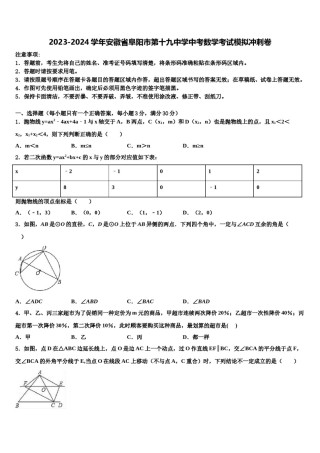 2023-2024学年安徽省阜阳市第十九中学中考数学考试模拟冲刺卷含解析.doc