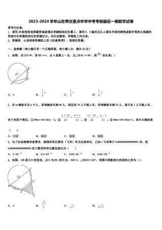 2023-2024学年山东枣庄重点中学中考考前最后一卷数学试卷含解析.doc