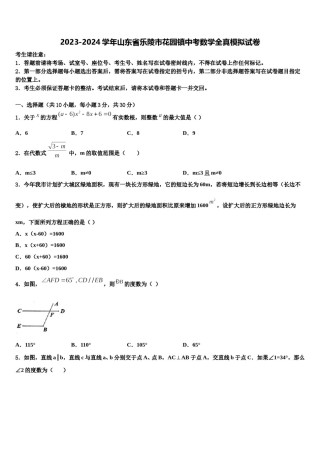 2023-2024学年山东省乐陵市花园镇中考数学全真模拟试卷含解析.doc