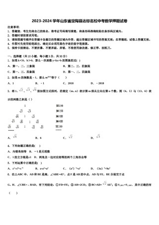 2023-2024学年山东省定陶县达标名校中考数学押题试卷含解析.doc