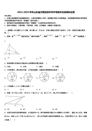 2023-2024学年山东省济南回民中学中考数学全真模拟试卷含解析.doc