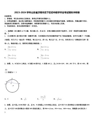 2023-2024学年山东省济南市历下区初中数学毕业考试模拟冲刺卷含解析.doc