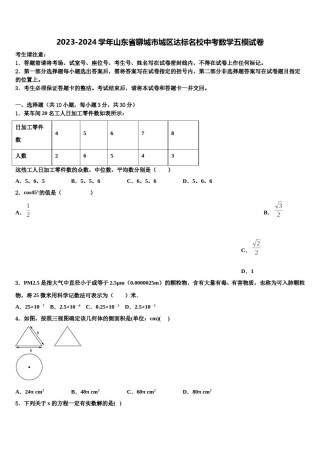 2023-2024学年山东省聊城市城区达标名校中考数学五模试卷含解析.doc