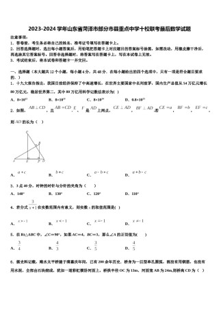 2023-2024学年山东省菏泽市部分市县重点中学十校联考最后数学试题含解析.doc