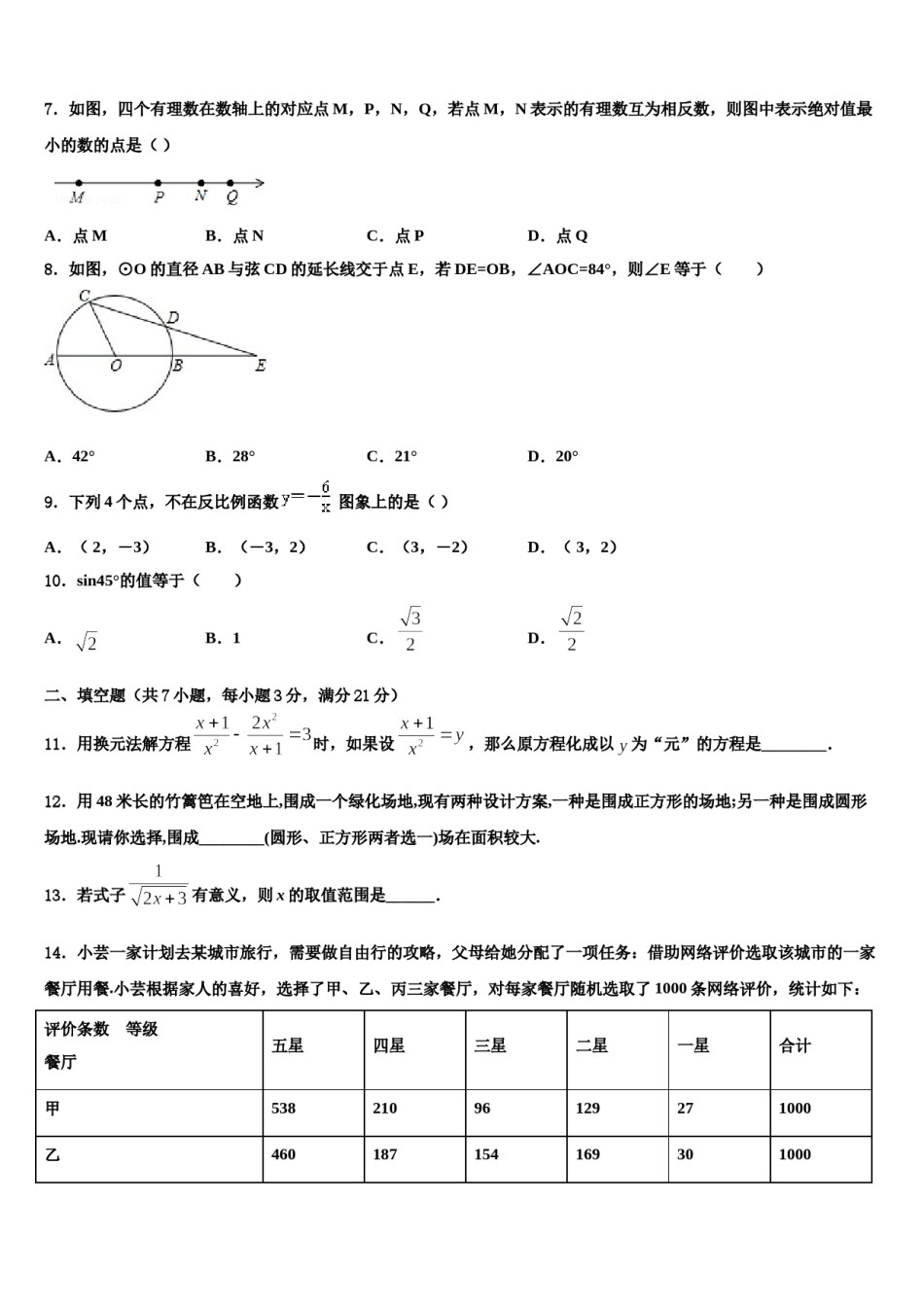 2023-2024学年山东省部分县中考数学模拟预测题含解析.doc_第2页