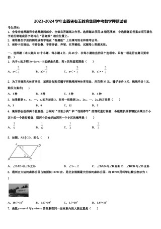 2023-2024学年山西省右玉教育集团中考数学押题试卷含解析.doc