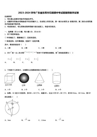 2023-2024学年广东省东莞市石碣镇中考试题猜想数学试卷含解析.doc