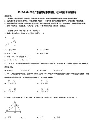 2023-2024学年广东省惠城市惠城区八校中考数学仿真试卷含解析.doc