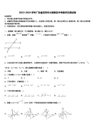 2023-2024学年广东省深圳市大鹏新区中考数学五模试卷含解析.doc