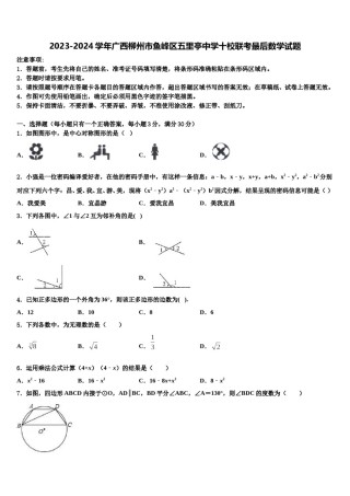 2023-2024学年广西柳州市鱼峰区五里亭中学十校联考最后数学试题含解析.doc