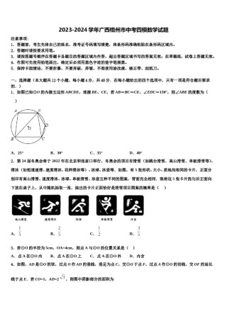 2023-2024学年广西梧州市中考四模数学试题含解析.doc