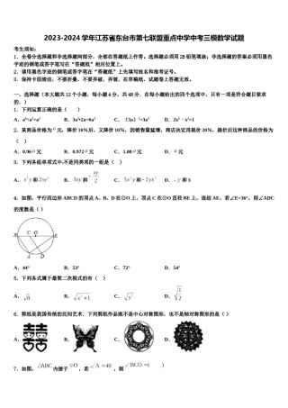 2023-2024学年江苏省东台市第七联盟重点中学中考三模数学试题含解析.doc