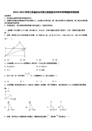 2023-2024学年江苏省东台市第三联盟重点中学中考押题数学预测卷含解析.doc