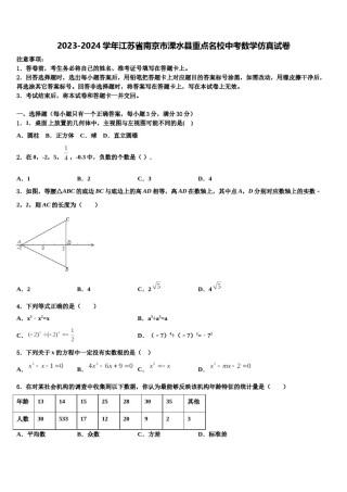 2023-2024学年江苏省南京市溧水县重点名校中考数学仿真试卷含解析.doc