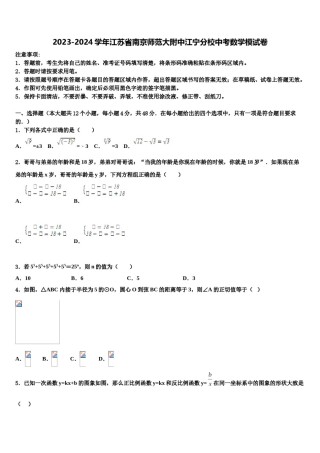 2023-2024学年江苏省南京师范大附中江宁分校中考数学模试卷含解析.doc