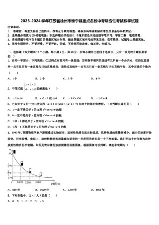 2023-2024学年江苏省徐州市锥宁县重点名校中考适应性考试数学试题含解析.doc