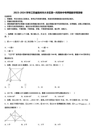 2023-2024学年江苏省扬州市大丰区第一共同体中考押题数学预测卷含解析.doc