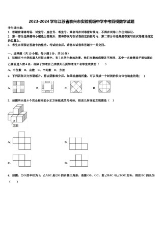 2023-2024学年江苏省泰兴市实验初级中学中考四模数学试题含解析.doc