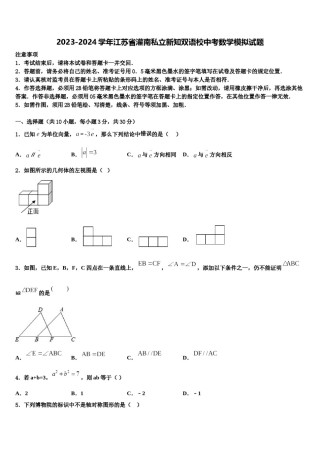 2023-2024学年江苏省灌南私立新知双语校中考数学模拟试题含解析.doc