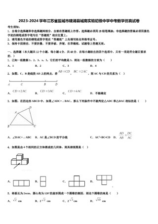 2023-2024学年江苏省盐城市建湖县城南实验初级中学中考数学仿真试卷含解析.doc