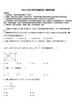 2023-2024学年江西省中考一模数学试题含解析.doc