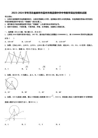 2023-2024学年河北省廊坊市霸州市南孟镇中学中考数学适应性模拟试题含解析.doc